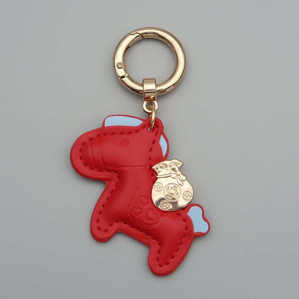 Instant Wealth Leather Keychain with Cartoon Pony Pendant for Couples – Trendy Bag and Car Accessory