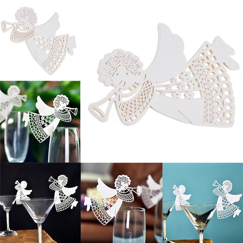

Летающий ангел имя место карточка для свадебного стола украшение бокала вина белый