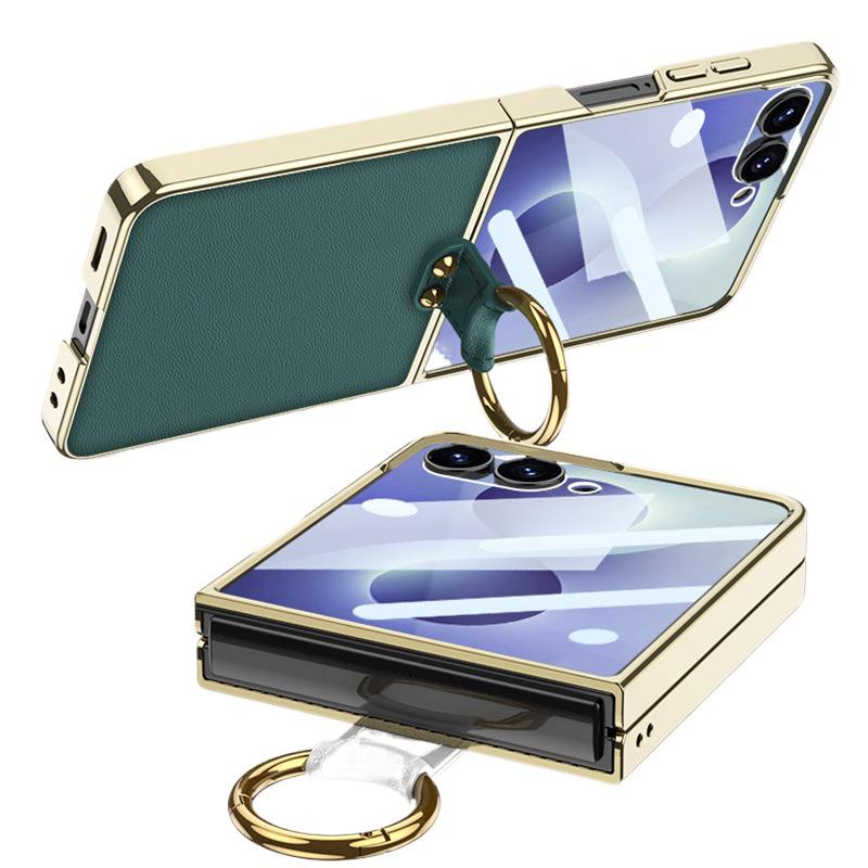 Samsung Z Flip 8 Electroplated Retro Leather Case with Lanyard and Ring Holder