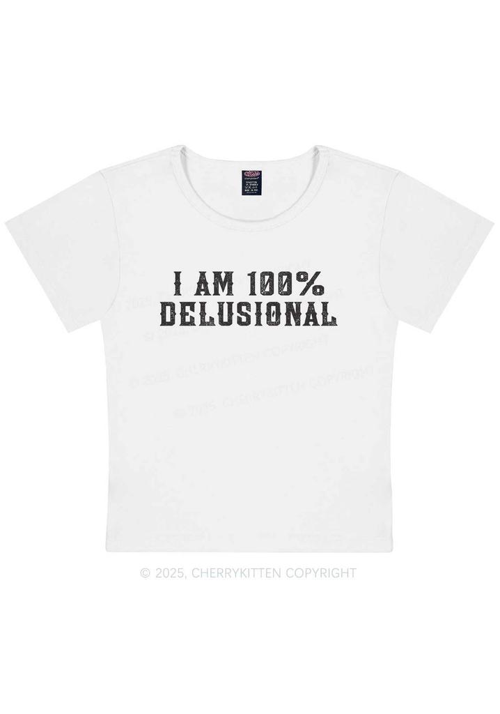 I Am% Delusional YK Baby Tee Cherrykitten Printed T-Shirt Short Sleeve Top