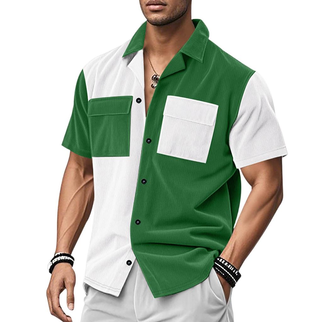 Men's Solid Color Classic Loose Linen Carburean Stand-up Collar Short-sleeved Sporty Casual Shirt Top