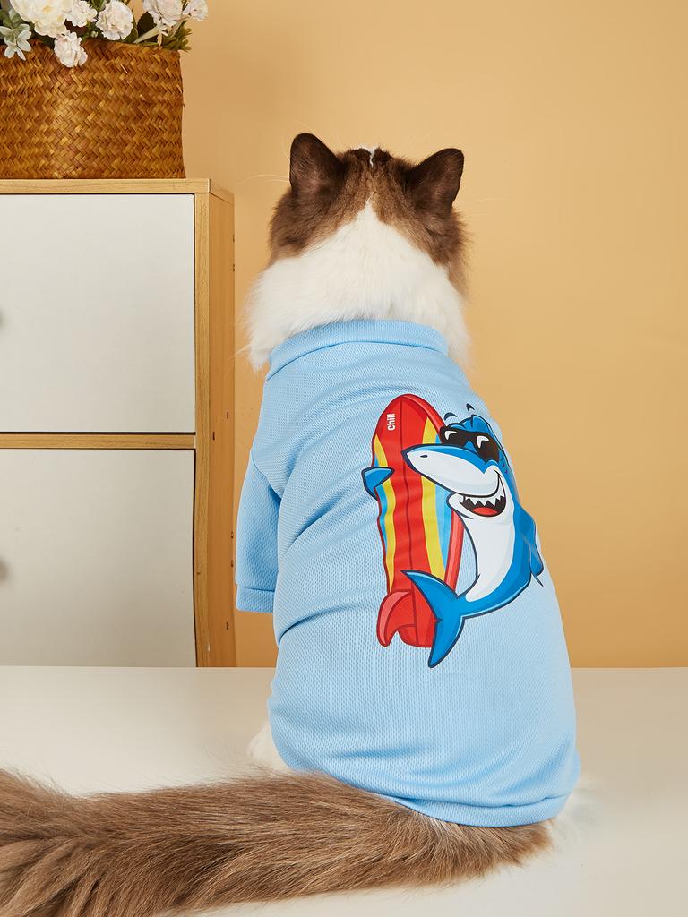Pet Cloth Dog T-shirt with Cute Shark Pattern Printed Clothes for Doggy Dog Cat Apparel Costume Kitten