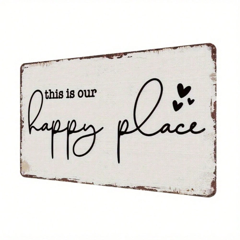 Vintage Our Happy Place Metal Sign Retro Wall Decor Home Bar Cafe