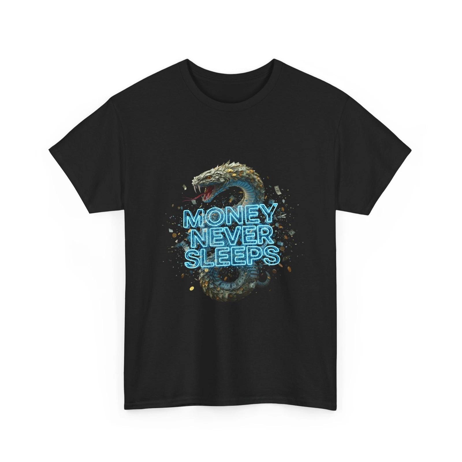 Money Never Sleeps 3D Cash Snake Graphic T-Shirt | Neon Text, Streetwear, Cotton M