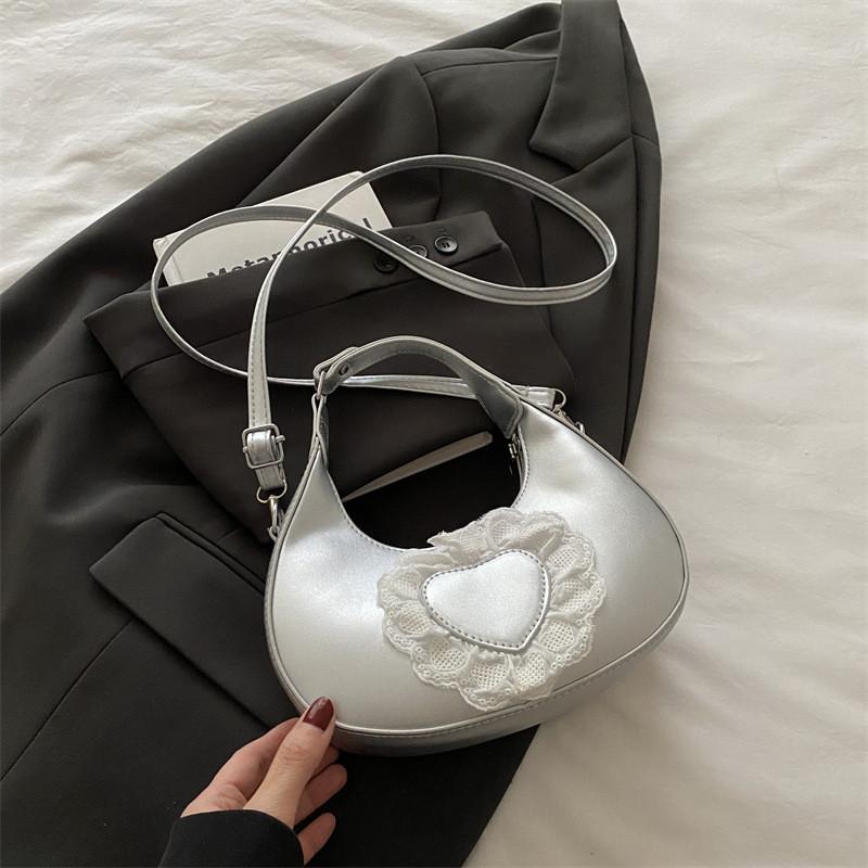 

Сладкий дизайн с кружевом в форме пельменя, женская сумка через плечо для ежедневного использования серебряный