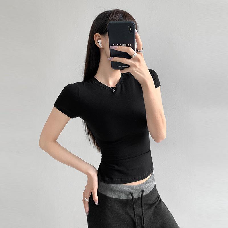 Classic simple solid color fitness clothes, thin, quick-drying, moisture-wicking sports tops, women's yoga clothes, short-sleeved T-shirts