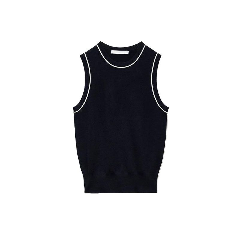 Spring New Arrival Fashion Casual Vest round Neck Straight-leg Slim-Fit Contrast Colors Trim Plain Stitch Tops 8851008