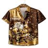 Christmas Men's Short Sleeve Shirt Santa Claus Reindeer Lapel Holiday Party Casual