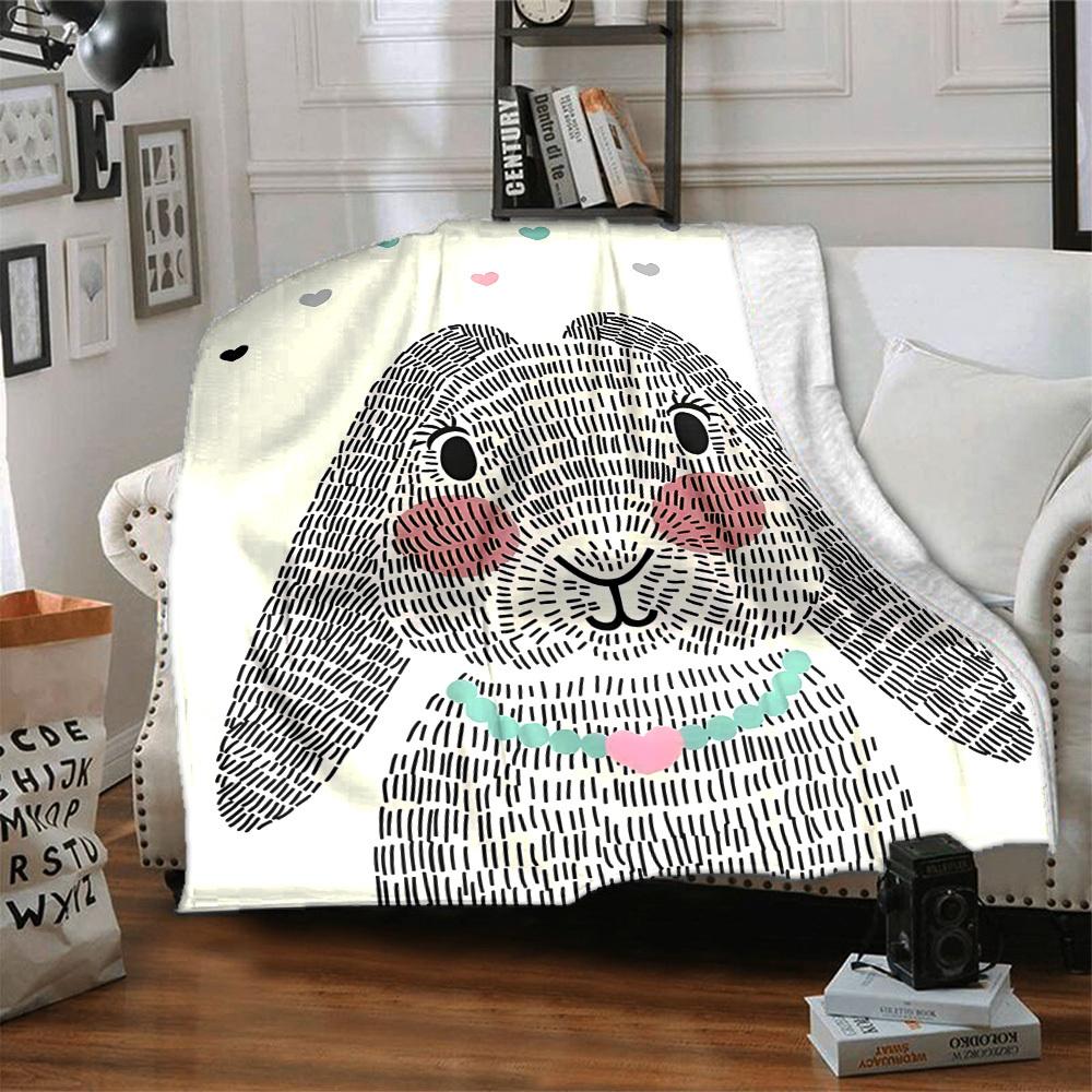 1pc Bunny Hearts Lightweight Flannel Blanket, Comfortable and Warm Blanket, for Office and Camping Sofa Bed, Livingroom017
