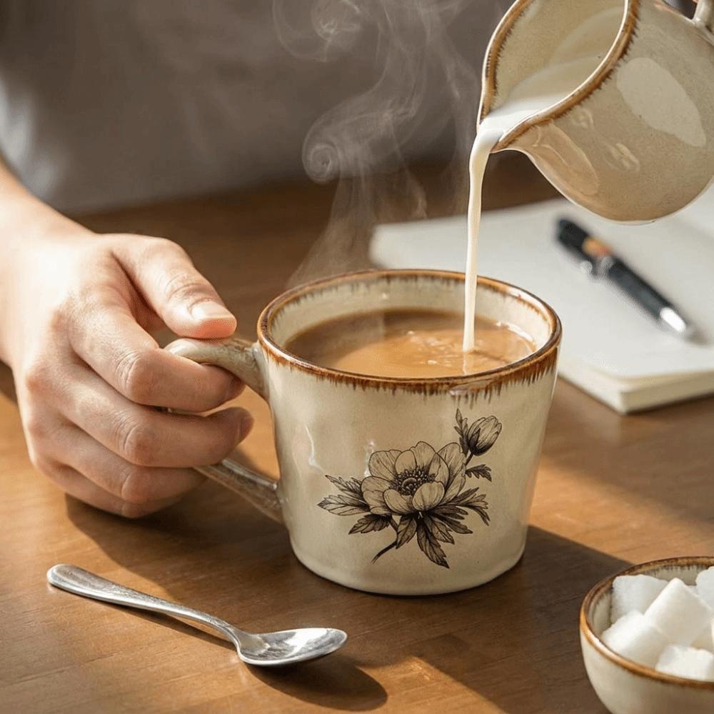 385ml Antique Style Mug Microwave Safe Exquisite Water Cup Porcelain Ceramic Coffee Cup Kitchen