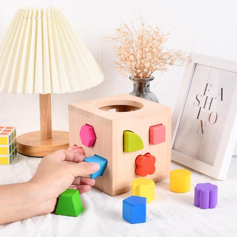 Children's Beech Color Shape Pairing Intelligence Box Geometric Shape Pairing Cognitive Pairing Wooden Educational Toys