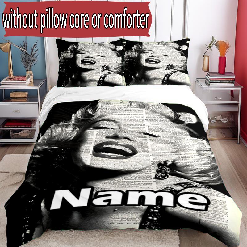 3pcs Duvet Cover Set (1*Duvet Cover + 2*Pillowcase, Without Core), Custom Name Singer Pattern Bedding Set, Home Bedroom Decor Gift