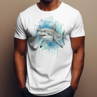 Aquarell-T-Shirt mit Weißem Hai, Unisex-Shirt, Geschenk für Hai-Fans