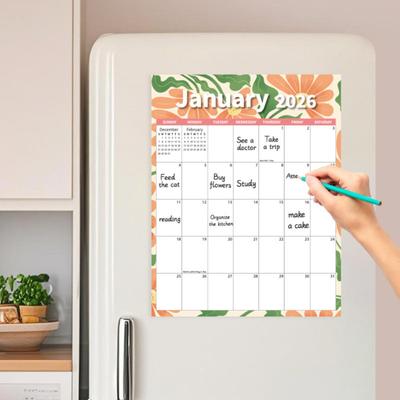 Magnetisk Vægkalender Blomstret Design 2026 Månedlig Oversigt Planlægger Tykt Pap Rigelig Skriveplads Kalender Hjemmekontor Skole Køkken Dekoration