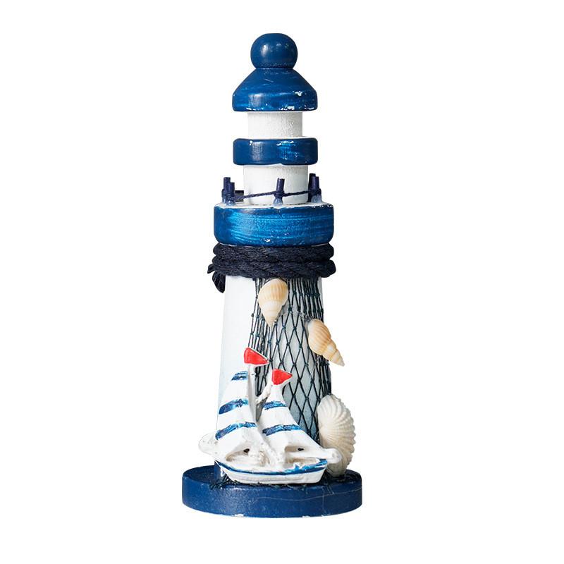Mediterranean Wooden Lighthouse Decorative Figurine Home Office Gift For Beach Lovers
