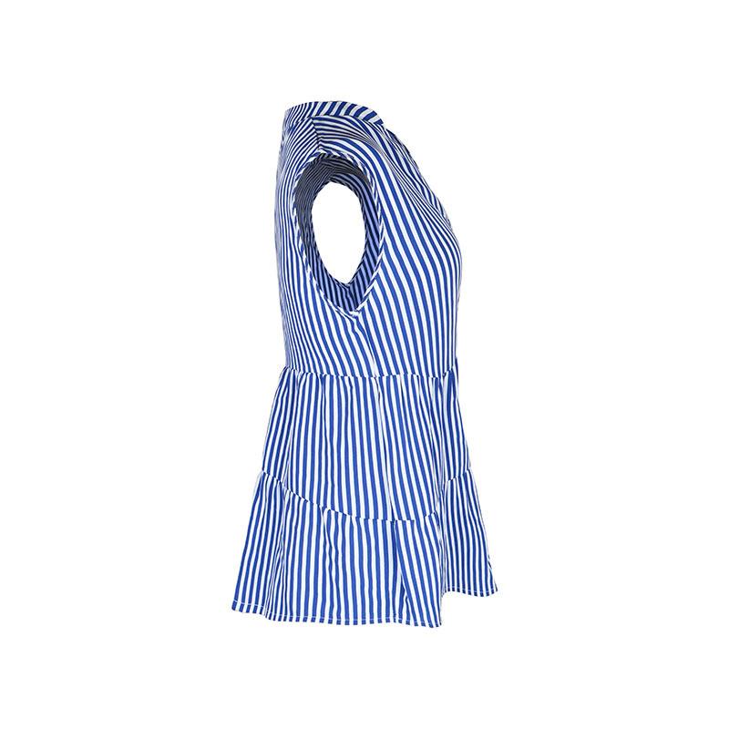 Summer Women's Shirt Sleeveless Tops V-Neck Elegant Temperament Vertical Striped Shirt