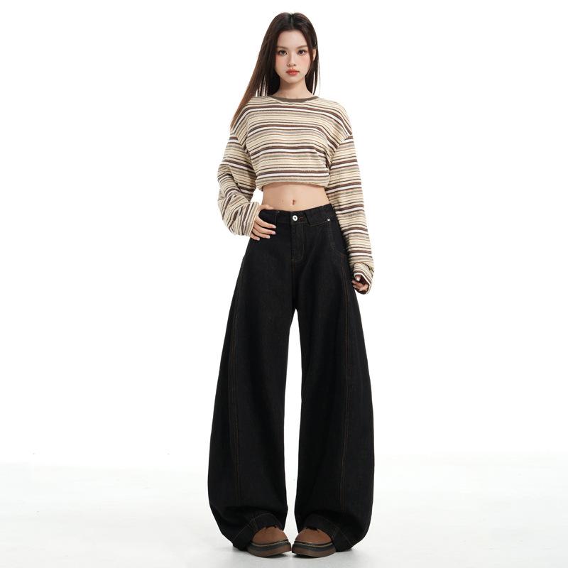 

Vintage Scimitar Wide-Leg Jeans - New Autumn Cow Loose Fit Spicy Girl Design Extra Small