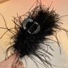 black large ostrich feather hair claw, elegant luxurious plush accessory for women, holds thick hair securely, suitable for daily & special occasions.