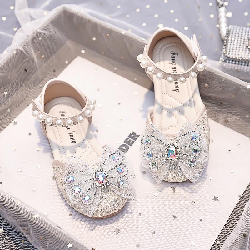 Nuove Scarpe da Principessa Estive 2025 con Fiocco di Strass e Punta Chiusa per Bambine - Sandali con Suola Morbida