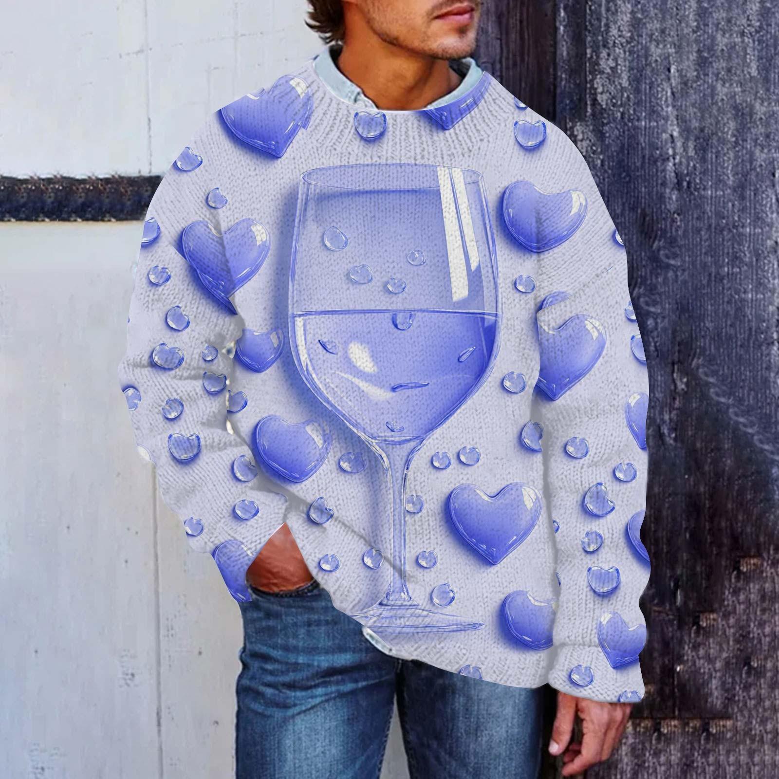 

Мужской свитер с принтом ко Дню святого Валентина, толстовка с круглым вырезом, свободный топ с длинными рукавами L синий