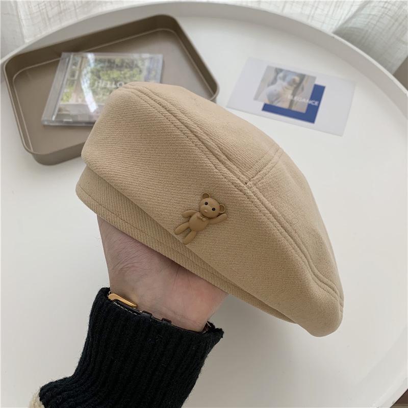 Women's Autumn/Winter Versatile Cute Bear Beret - Stylish Small Painter Hat