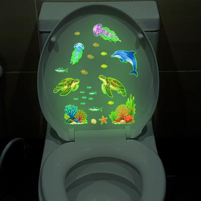 Removable Dolphin Turtle Wall Decor Ocean Themed Glow In The Dark Toilet Seat Stickers, Waterproof PVC Marine Life Decals for Decorative