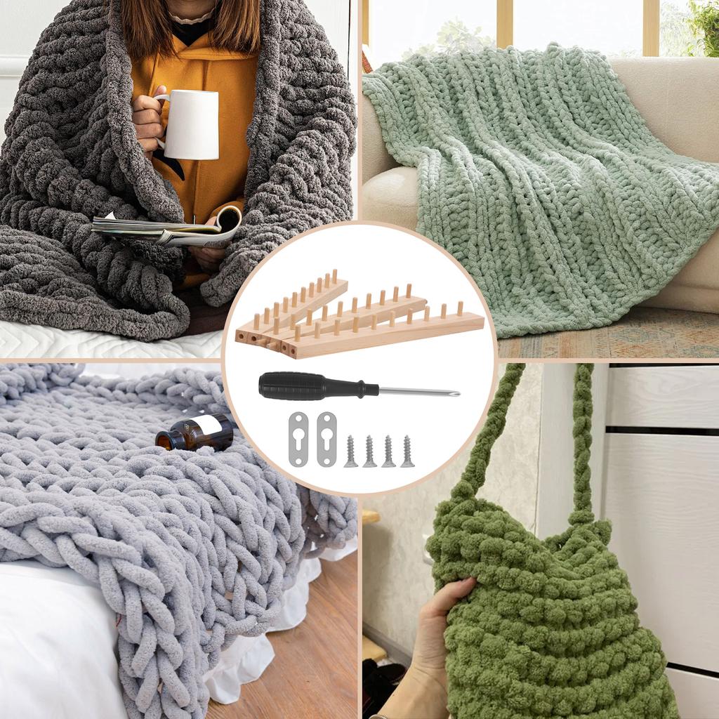 Weaving Loom Knitting Kit Wooden Hand Knitting Machine Kits Chunky Weaving Frame DIY Scarf Blanket Knitting Tools for Beginners