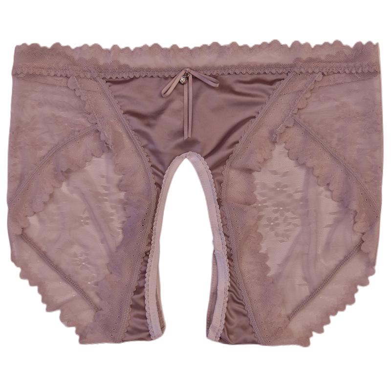 Light Luxury Satin Lace Open Crotch Seamless Jacquard Panties - Sexy, Comfortable, Breathable, Skin-Friendly, Plus Size Triangle Design.