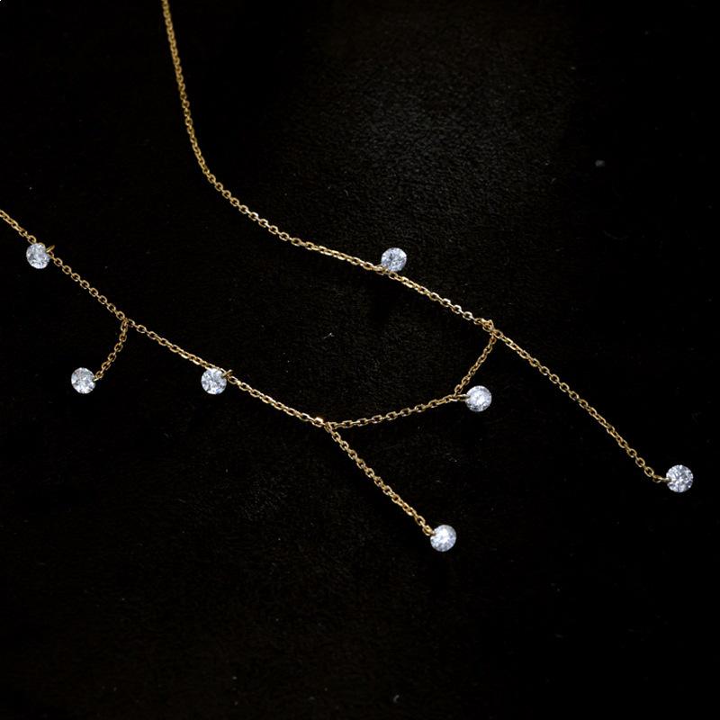 Elegant Meteor Shower Necklace: S925 Sterling Silver with 18K Gold Plated Clavicle Chain and Zircon Accents. 925 Sterling Silver