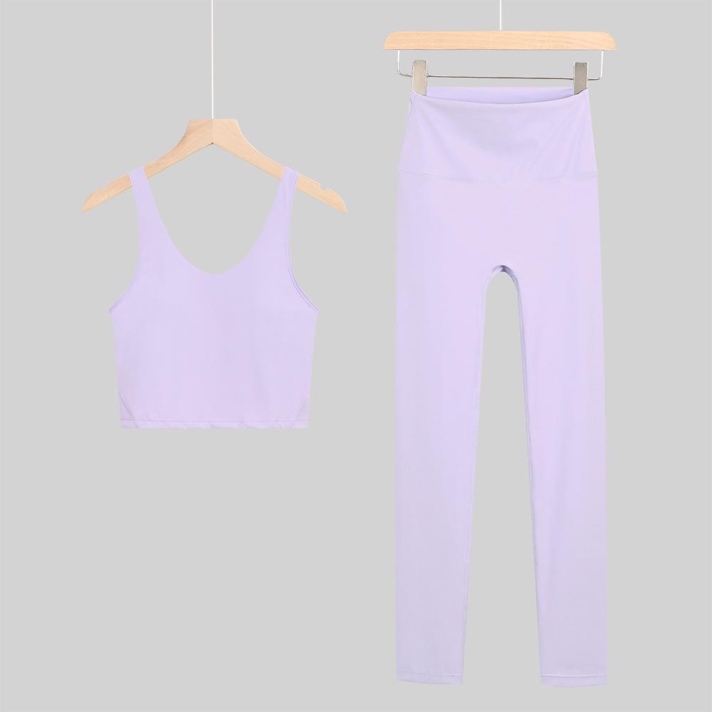 Lulu U-Back Sports Tank & 9-Point Yoga Pants Set with Bare-Feel Push-Up Bra for Women's Fitness