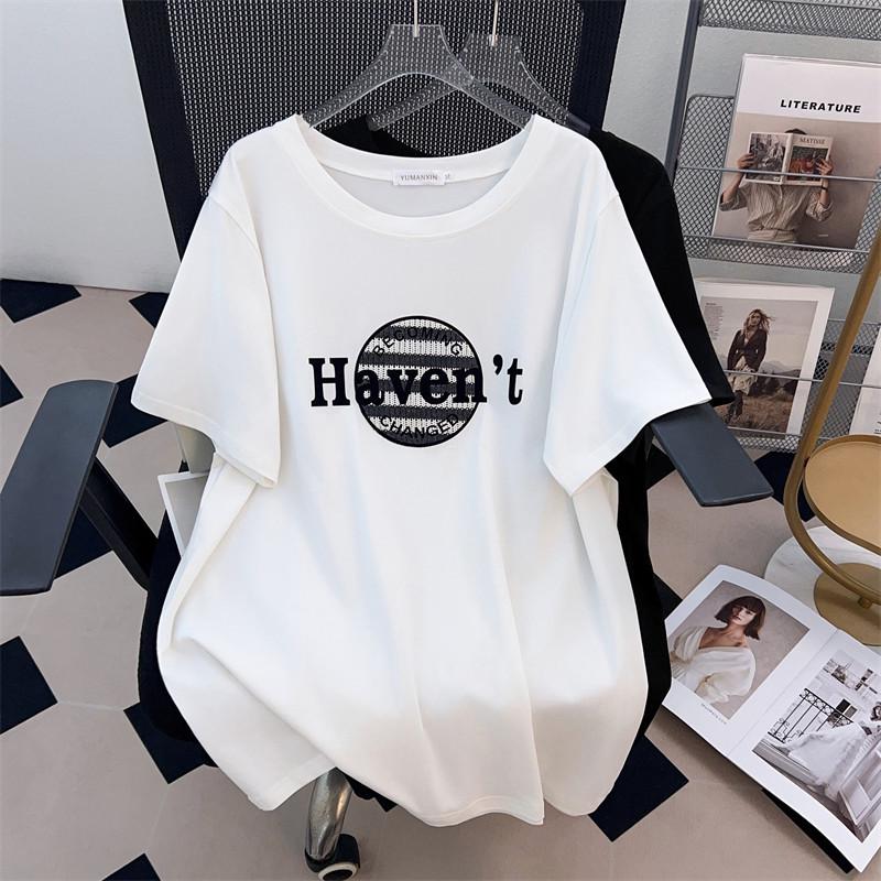 

Women s Plus Size Slimming Loose Mid-Length Round Neck Short-Sleeve T-Shirt (Sizes 200/300/350 Jin) 2XL чёрный
