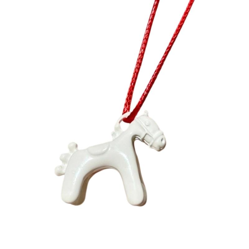 Enamel Coated Horse Charm Necklace Corrosion Resistant Copper Adjustable Neckchain Wear For Everyday Fashion Accent