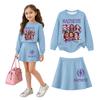 Girls' Long Sleeve Neck Top and Skirt 2 Piece Casual Outfit Set for Everyday Wear