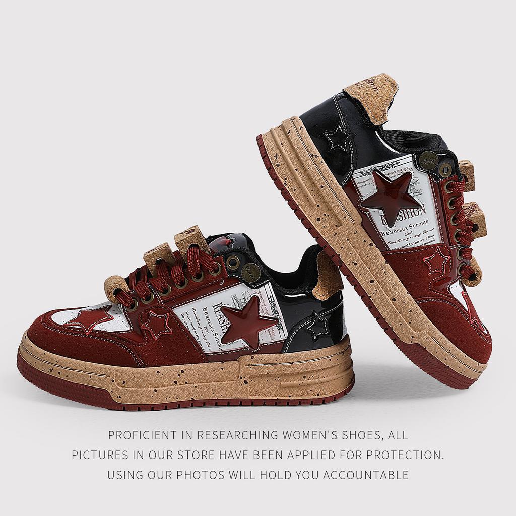 Couple Niche Casual Board Shoes Burgundy High-End Series Board Shoes Classic Star Shoes