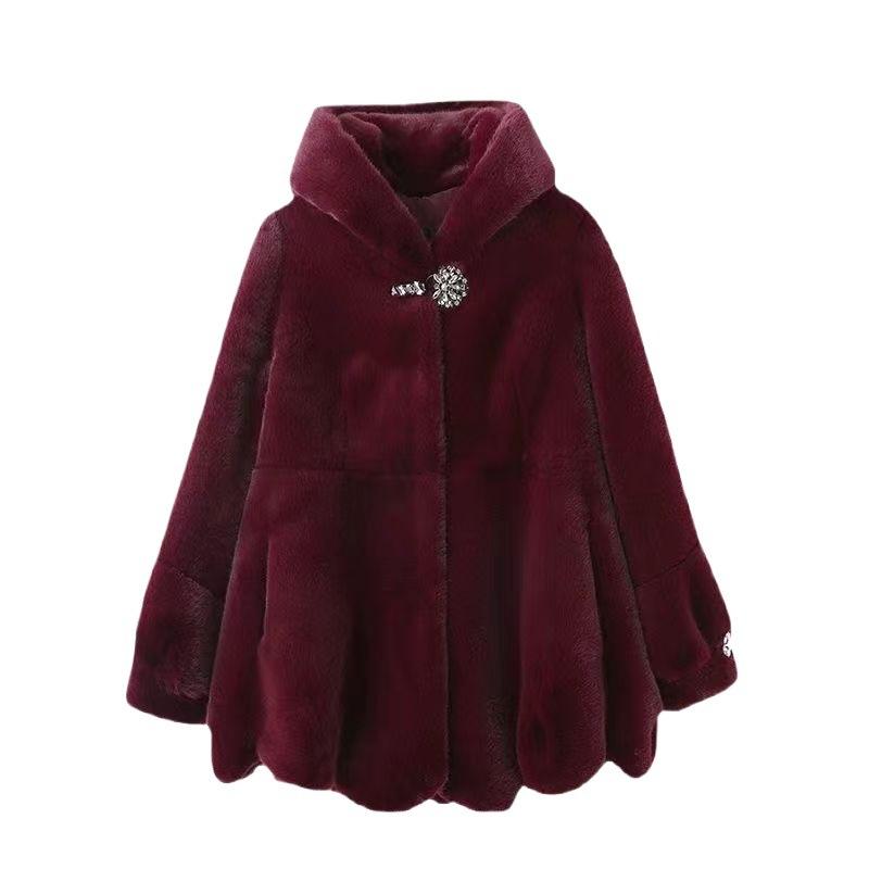 Autumn and winter new imitation mink velvet women's coat medium and long imitation fox fur coat hooded large size slim and thin