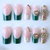 Nail Art Avanzato Moda Semplice Verde Classico Francese Flash Diamante Amore Unghia Media e Lunga da Indossare