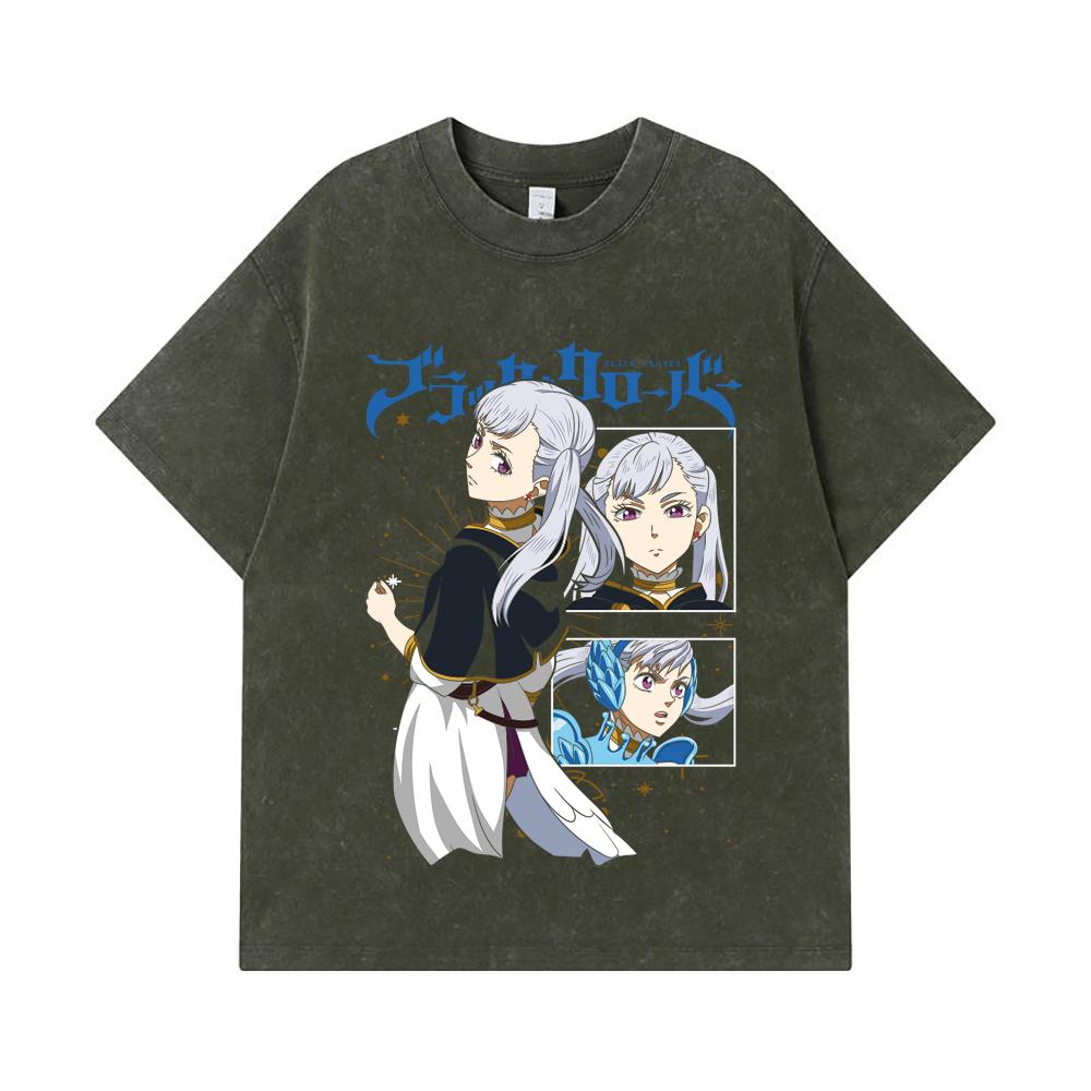 

275 GSM Washed T-shirts 100% Cotton Black Clover V3 Noelle Print Unisex Heavy Cotton T Shirt S армия зеленый