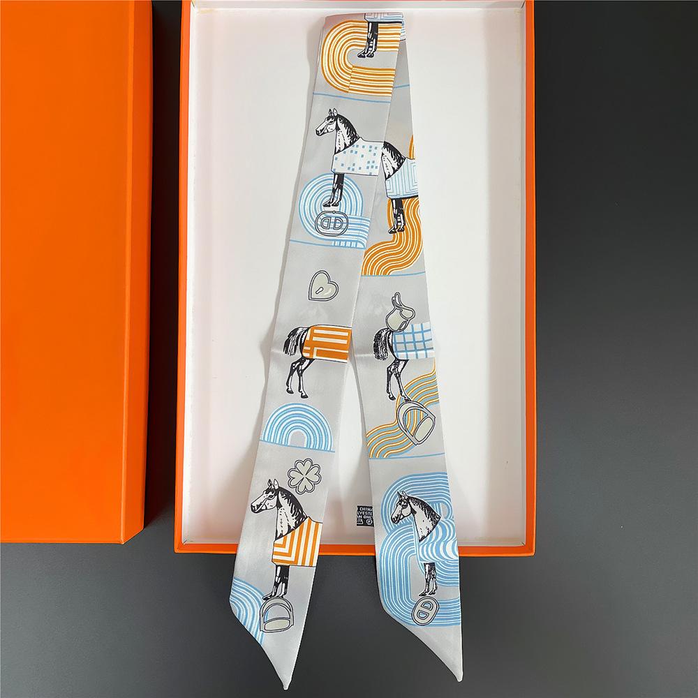 

Modern Ring Buckle Bag Flower Embroidery Decorative Handbag Handle Bow Pendant Bag Silk Scarf Tied Bag Ribbon Female 5*90Cm