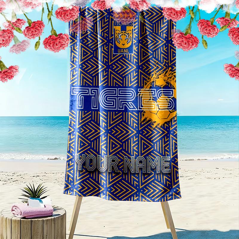 Name Custom Tigres UANL Logo Print Beach Towel, Large Soft Quick Dry Towel for Beach Camping Swimming