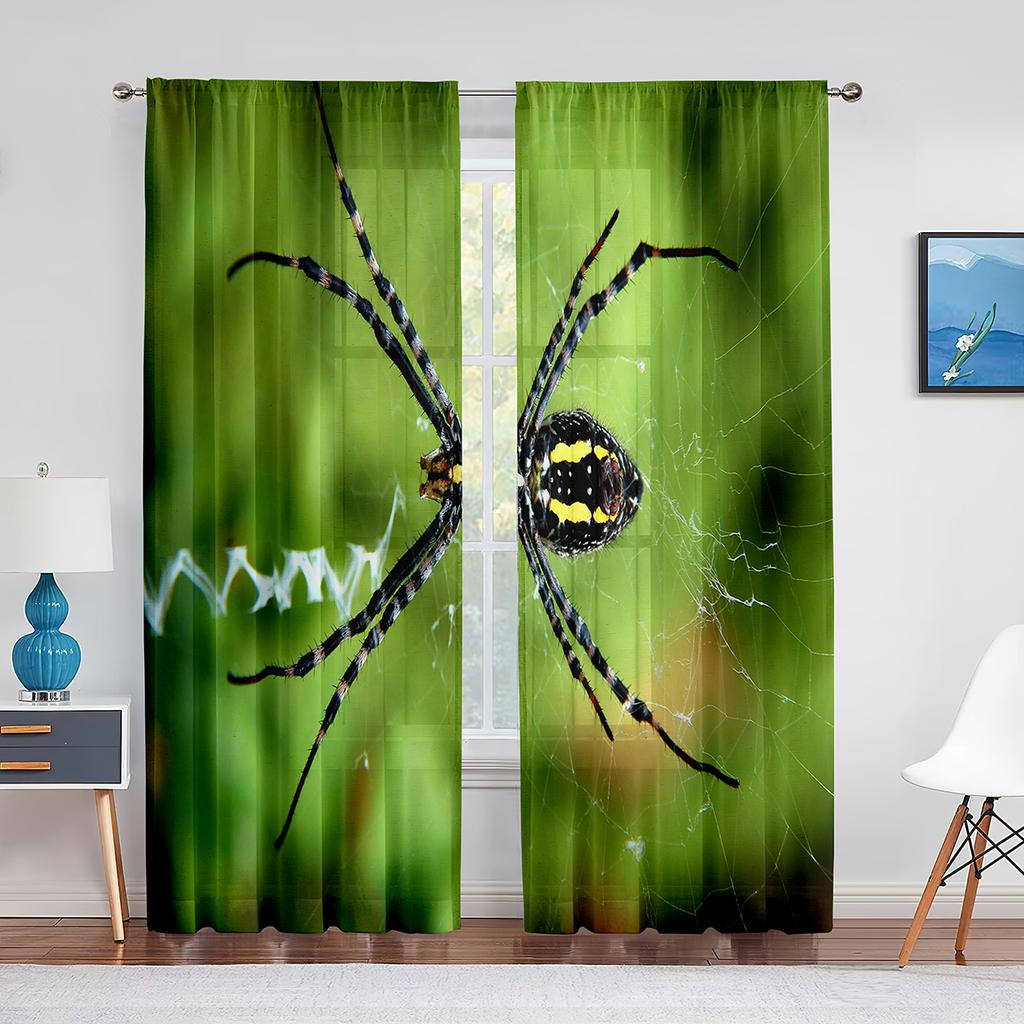 Black Spider Dry Tree Sheer Voile Curtains Window Treatment for Kitchen Living Room Bedroom Spider Web Chiffon Tulle Curtains