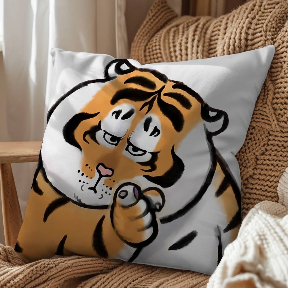

cute Alexander chubby Fat Tiger Pillow Case Square DoubleSided Printing Short Plush Sofa Cushion Cover Bedroom Bedside Pillow 45x45 cm
