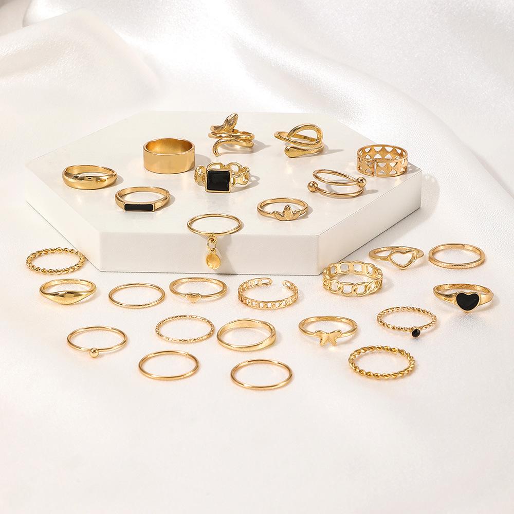 27 in 1 Women Bohemian Love Heart Snake Stacking Ring Set