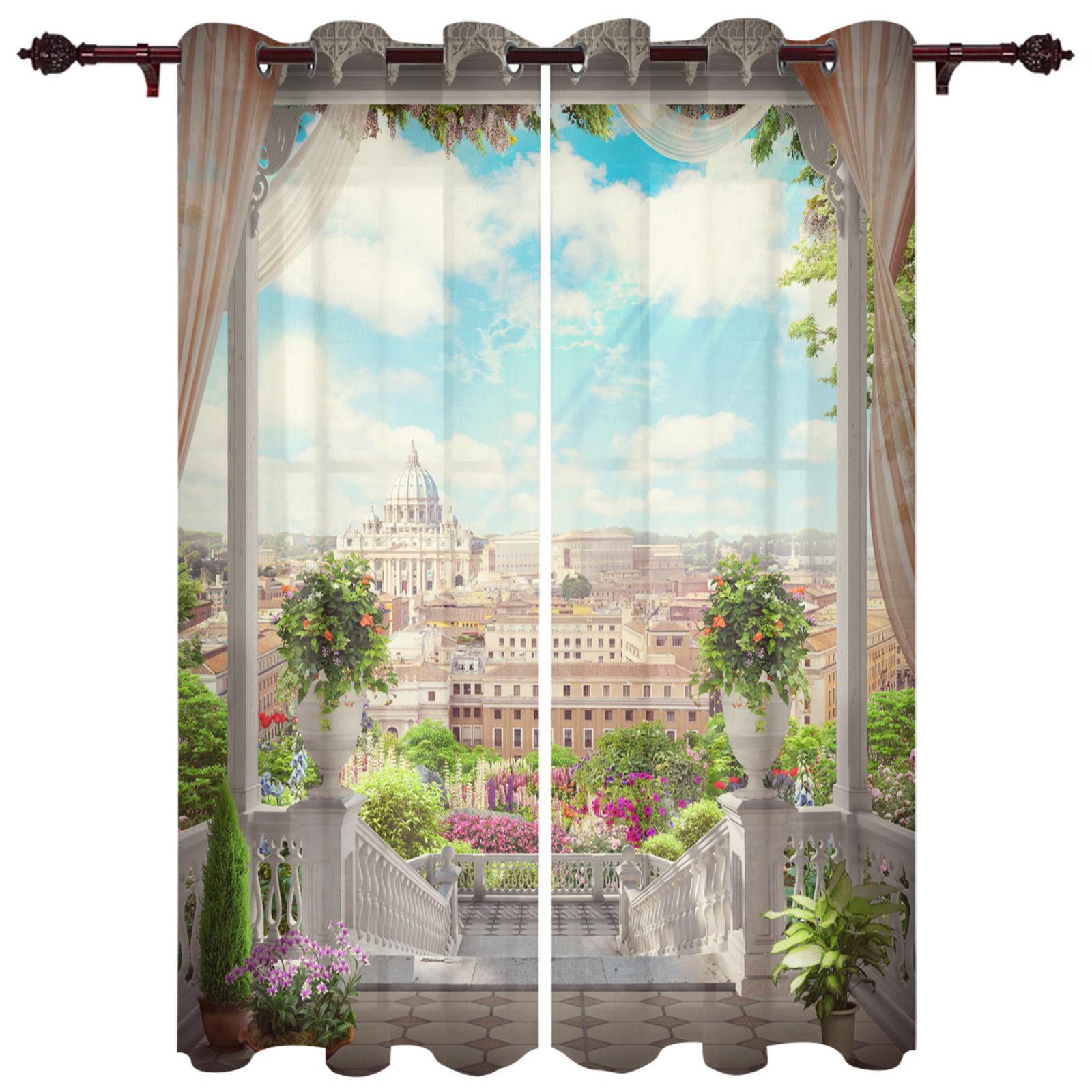 

Уличные шторы, вид на сад, балкон, гостиная, кухня, занавеска, драпировка для патио, сада, беседки, двора, занавески с балдахином 150W166H(CM)59x65in&Hook