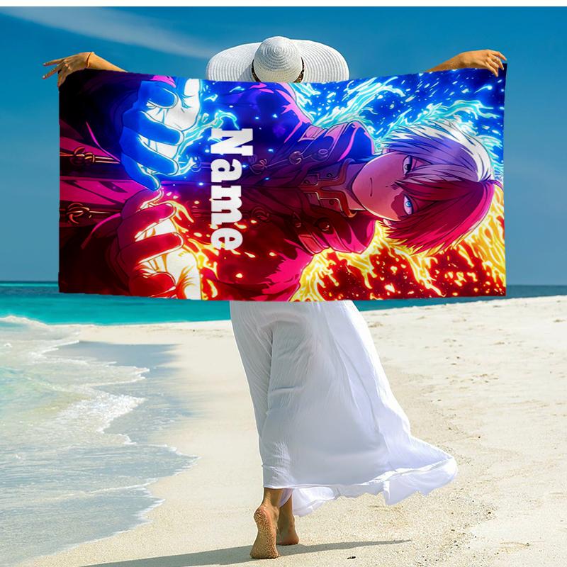 Custom Name Ultra-Soft Beach Towel with My Hero Academia Theme,Ideal for Pool - Camping, Diving - Perfect Travel Essential, Vibrant Beach Towel.
