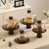 Retro Acacia Wood Tall Cake Tray with Glass Cover Wedding Dessert Table Display Rack Exquisite Afternoon Tea Dessert Tray