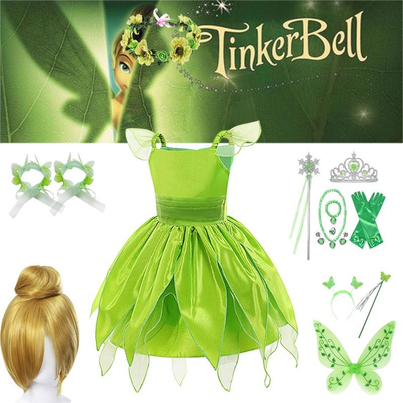 Tinker Bell Fairy Princess Dress For Kids Halloween Costume Party Polyester Fiber Fabric Suitable For Children 80-150cm