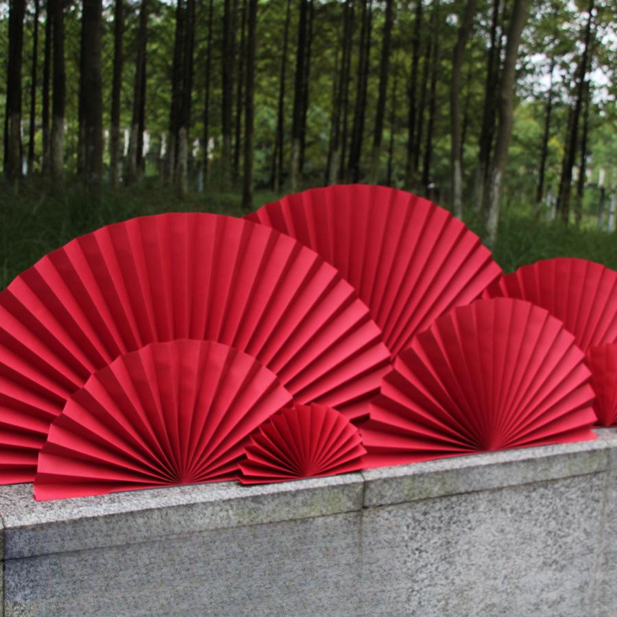 Red Semi-Circular Origami Craft Fan for Weddings, Photography, and Displays