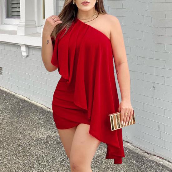 Ruched Asymmetrical Waist Tight Backless Sexy Dress Women One Shoulder Slim Fit Evening Party Dress