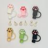 10mm Customization Animal Cat Dog Paw Dust-Proof Silicone 3D Straw Toppers Straw Cover with Letter Charm for Tumbler Cup