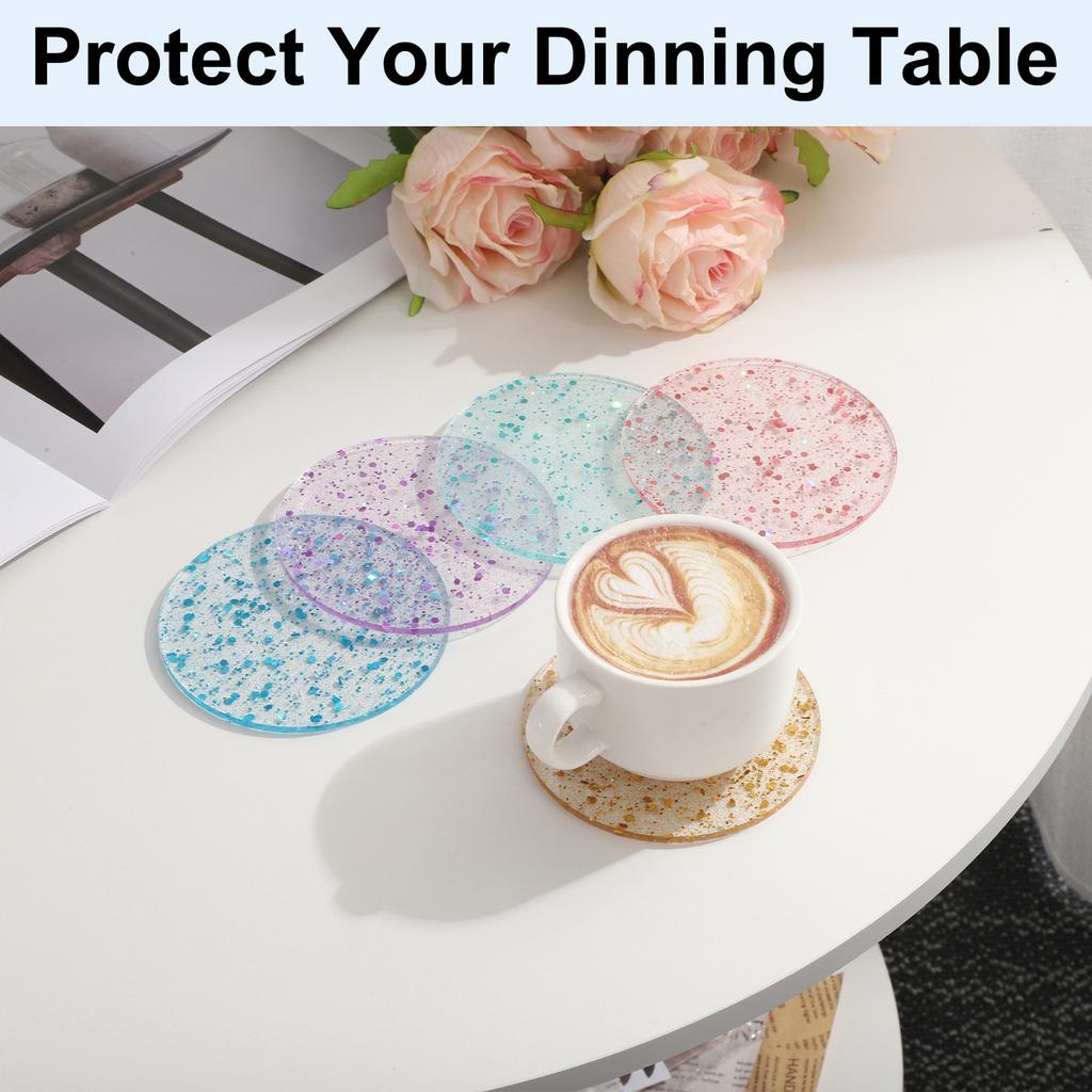 2pcs Foil Acrylic Cup Coasters Round Acrylic Drink Coaster Decorative Plates for Tabletop Protection Bar Home Decor